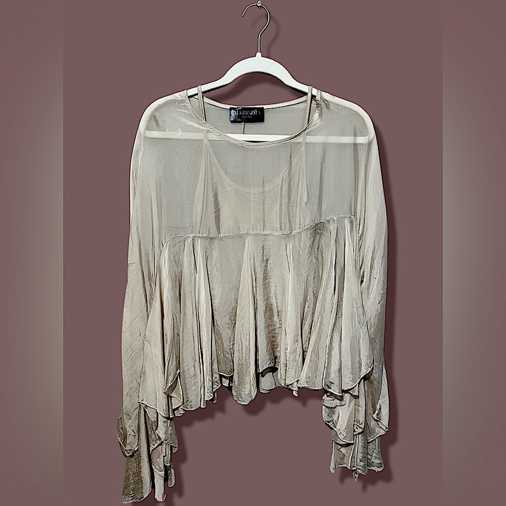 Flowy Empire Silk Top - Champagne - “One Size” realistically fits XS,S,M,L
